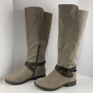 Limelight Hailey‎ Riding Taupe Buckle Boots Sz 7 Knee High Festival Fashion